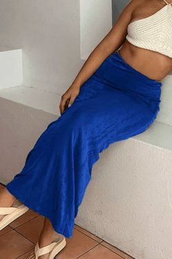 Y2K Aesthetic Stretchy Maxi Skirt in Coquette Style with Grunge Influence