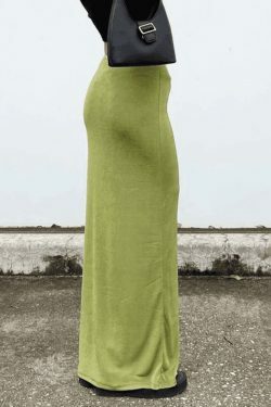 Y2K Aesthetic Stretchy Maxi Skirt in Coquette Style with Grunge Influence