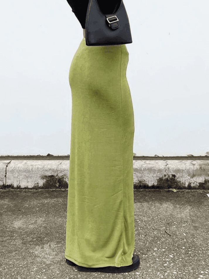 Y2K Aesthetic Stretchy Maxi Skirt in Coquette Style with Grunge Influence