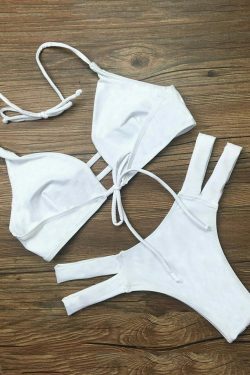 Y2K Aesthetic String Halter Unlined Bikini Swimwear for Niche Women Fashion