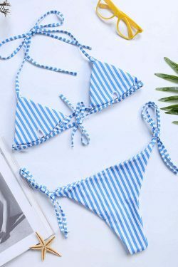 Y2K Aesthetic Stripe Halter String Bikinis - Coquette & Grunge Style Two Piece Swimsuits