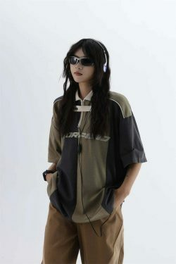 Y2K Aesthetic Stripe Sports Jersey for Women - Coquette & Grunge Style Fashion Statement