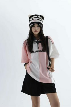 Y2K Aesthetic Stripe Sports Jersey for Women - Coquette & Grunge Style Fashion Statement