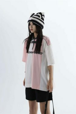 Y2K Aesthetic Stripe Sports Jersey for Women - Coquette & Grunge Style Fashion Statement