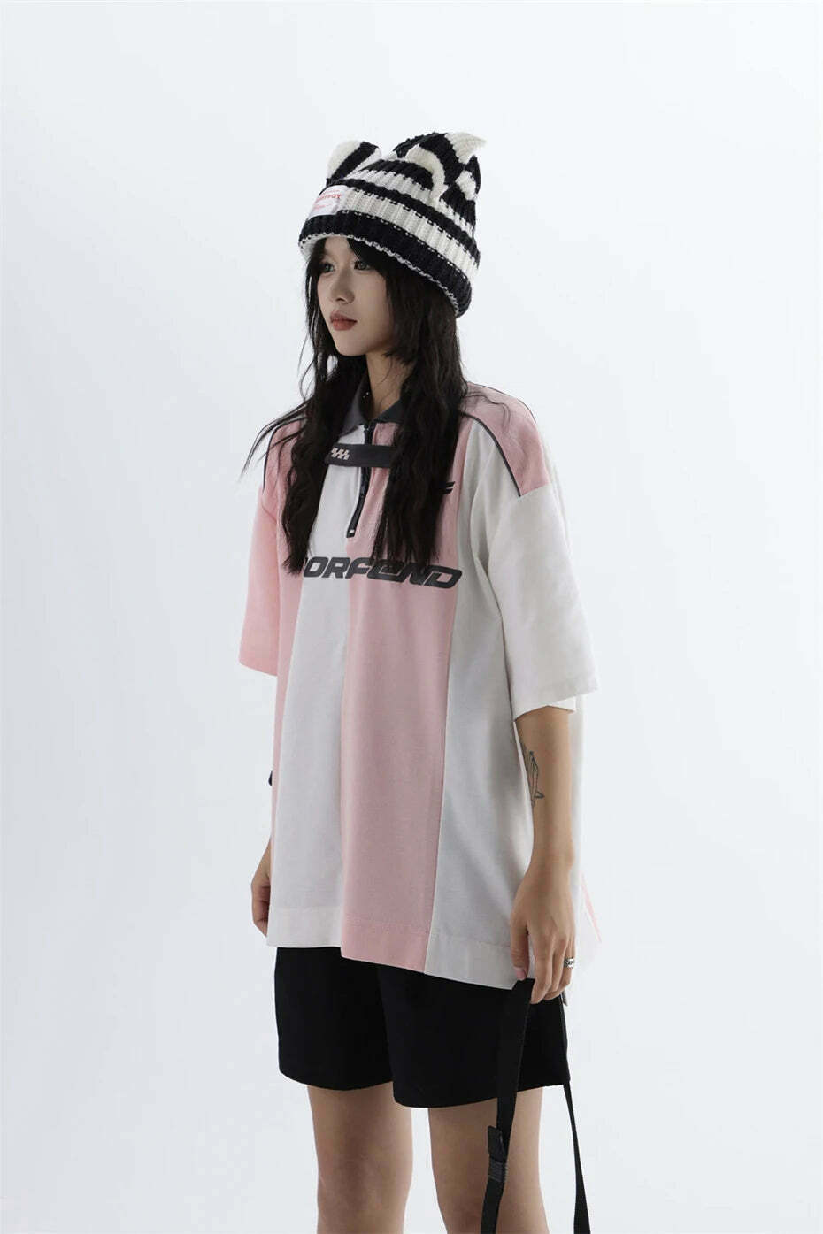 Y2K Aesthetic Stripe Sports Jersey for Women - Coquette & Grunge Style Fashion Statement