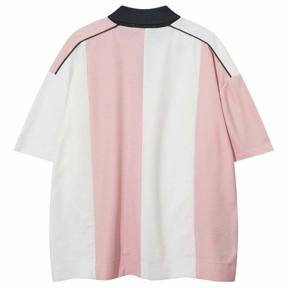 Y2K Aesthetic Stripe Sports Jersey for Women - Coquette & Grunge Style Fashion Statement