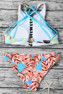 Y2K Aesthetic Striped Bandeau Bikini Set with Floral Accents