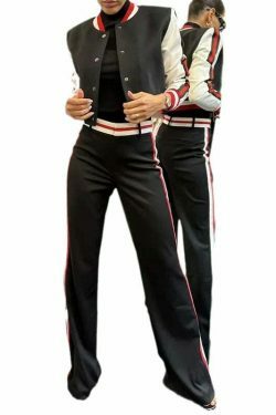 Y2K Aesthetic Striped Baseball Suit for Women - Coquette & Grunge Style, Cute Tops, Cargo Skirt
