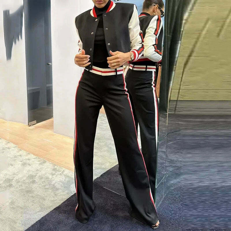 Y2K Aesthetic Striped Baseball Suit for Women - Coquette & Grunge Style, Cute Tops, Cargo Skirt Y2K Aesthetic Striped Baseball Suit for Women - Coquette & Grunge Style, Cute Tops, Cargo Skirt