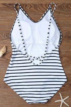 Y2K Aesthetic Striped Black Cut Out Swimsuit - Coquette & Grunge Style Fashion