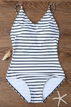 Y2K Aesthetic Striped Black Cut Out Swimsuit - Coquette & Grunge Style Fashion