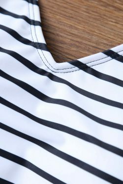 Y2K Aesthetic Striped Black Cut Out Swimsuit - Coquette & Grunge Style Fashion