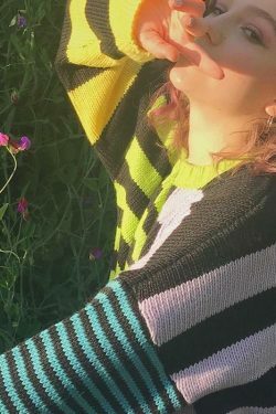 Y2K Aesthetic Striped Color Block Sweater for Women - Coquette & Grunge Style Fashion