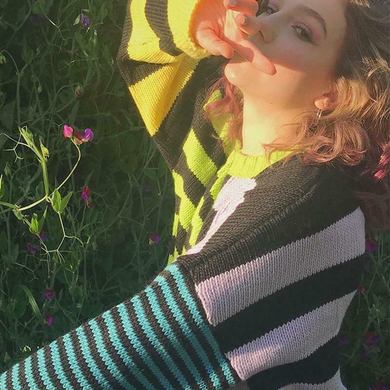 Y2K Aesthetic Striped Color Block Sweater for Women - Coquette & Grunge Style Fashion Y2K Aesthetic Striped Color Block Sweater for Women - Coquette & Grunge Style Fashion