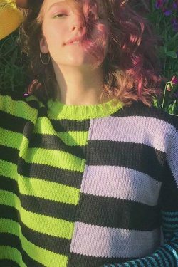 Y2K Aesthetic Striped Color Block Sweater for Women - Coquette & Grunge Style Fashion