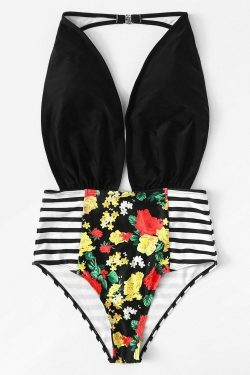 Y2K Aesthetic Striped Cutout Swimsuit - Coquette Grunge Fashion & Pastel Goth Vibes
