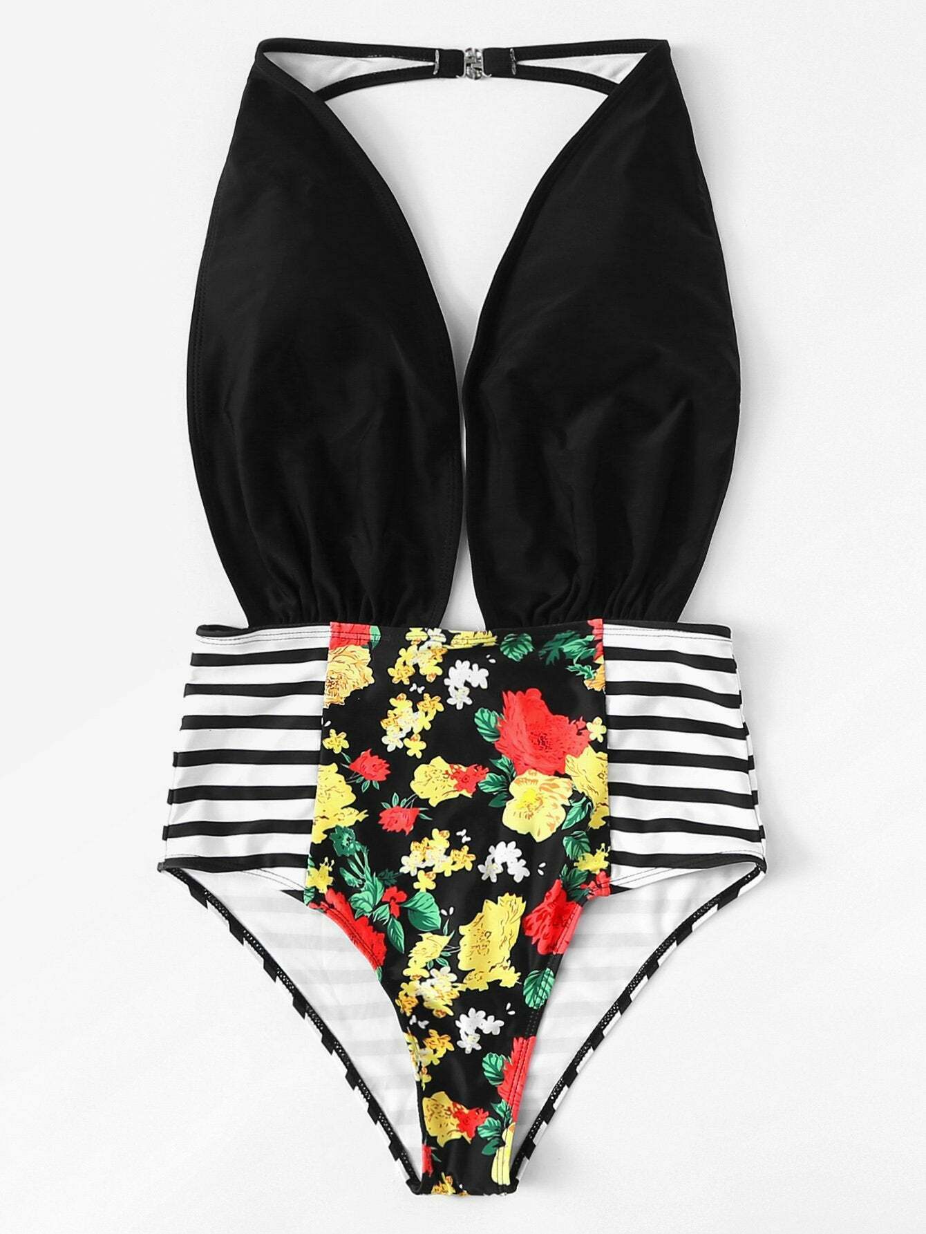 Y2K Aesthetic Striped Cutout Swimsuit - Coquette Grunge Fashion & Pastel Goth Vibes