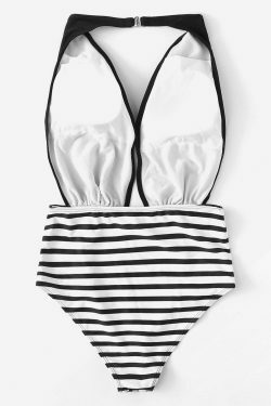 Y2K Aesthetic Striped Cutout Swimsuit - Coquette Grunge Fashion & Pastel Goth Vibes
