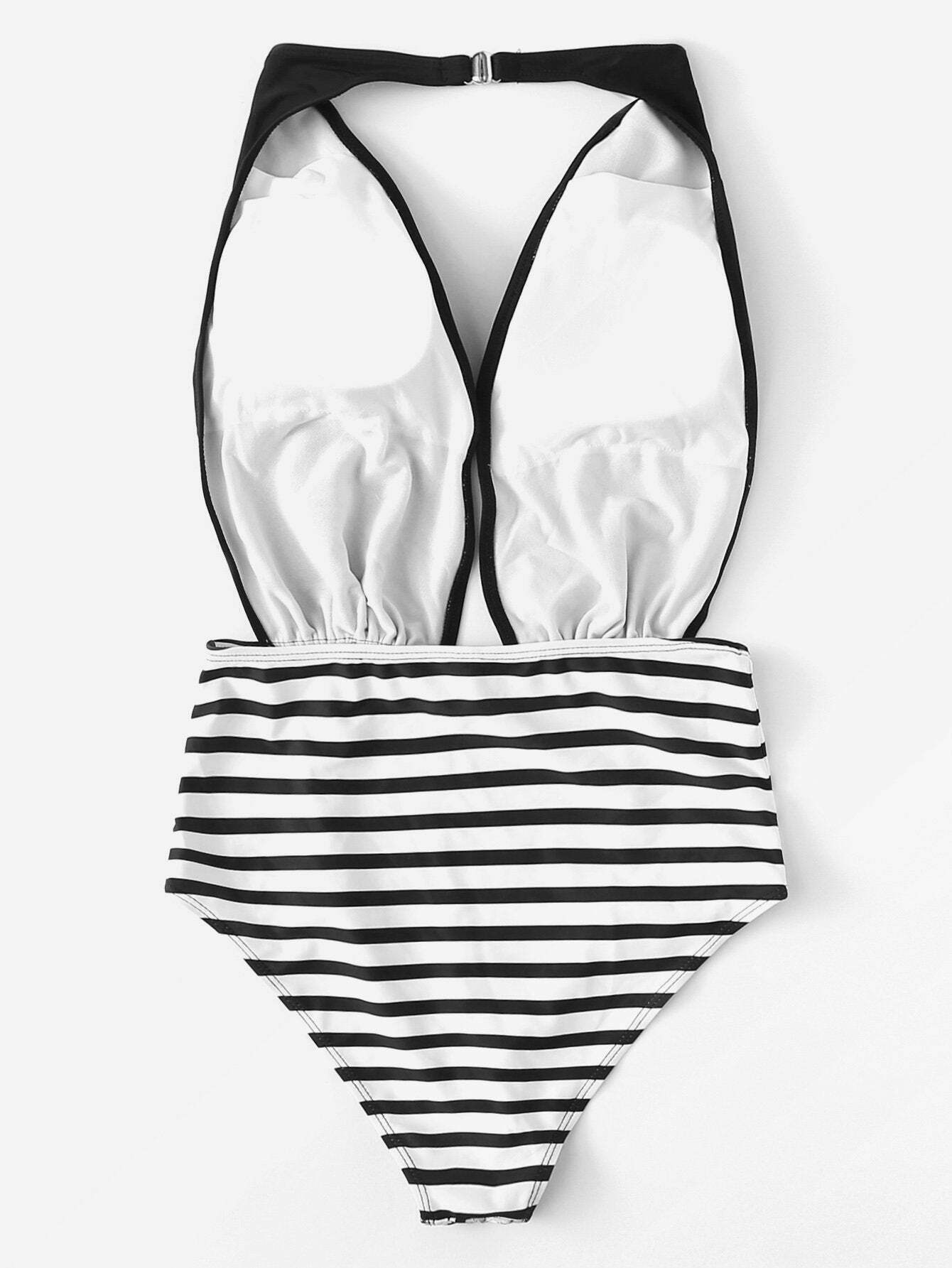 Y2K Aesthetic Striped Cutout Swimsuit - Coquette Grunge Fashion & Pastel Goth Vibes