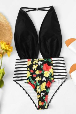 Y2K Aesthetic Striped Cutout Swimsuit - Coquette Grunge Fashion & Pastel Goth Vibes