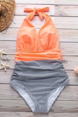 Y2K Aesthetic Striped Deep V-Neck One-Piece Bikini for Women - Coquette Fashion Swimwear