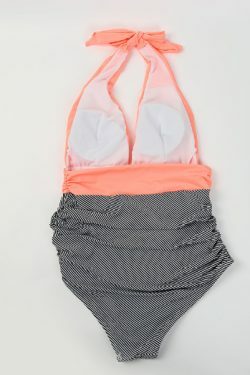 Y2K Aesthetic Striped Deep V-Neck One-Piece Bikini for Women - Coquette Fashion Swimwear