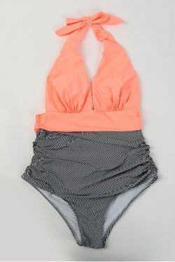 Y2K Aesthetic Striped Deep V-Neck One-Piece Bikini for Women - Coquette Fashion Swimwear