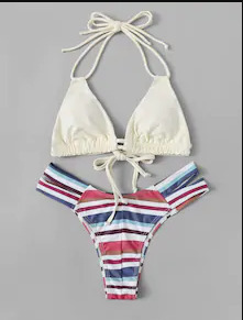 Y2K Aesthetic Striped Halter Bikini Set - Coquette Style, Grunge Fashion, Cute Tops, Pastel Goth