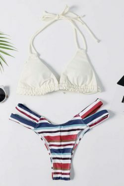Y2K Aesthetic Striped Halter Bikini Set - Coquette Style for Women