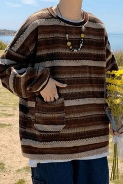 Y2K Aesthetic Striped Knit Sweater - Coquette & Grunge Style, Cute Tops, Pastel Goth, Cargo Skirt,