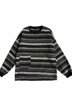 Y2K Aesthetic Striped Knit Sweater - Coquette & Grunge Style, Cute Tops, Pastel Goth, Cargo Skirt,