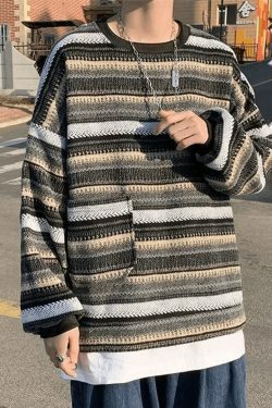 Y2K Aesthetic Striped Knit Sweater - Coquette & Grunge Style, Cute Tops, Pastel Goth, Cargo Skirt,