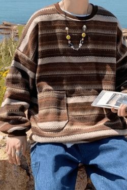 Y2K Aesthetic Striped Knit Sweater - Coquette & Grunge Style, Cute Tops, Pastel Goth, Cargo Skirt,