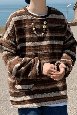 Y2K Aesthetic Striped Knit Sweater - Coquette & Grunge Style, Cute Tops, Pastel Goth, Cargo Skirt,