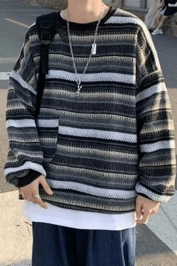 Y2K Aesthetic Striped Knit Sweater - Coquette & Grunge Style, Cute Tops, Pastel Goth, Cargo Skirt,