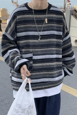 Y2K Aesthetic Striped Knit Sweater - Coquette & Grunge Style, Cute Tops, Pastel Goth, Cargo Skirt,