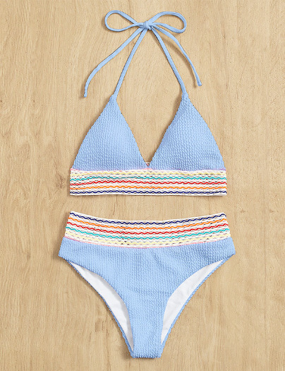 Y2K Aesthetic Striped Neck-Hanging Split Two-Piece Bikini - Coquette Fashion Y2K Aesthetic Striped Neck-Hanging Split Two-Piece Bikini - Coquette Fashion