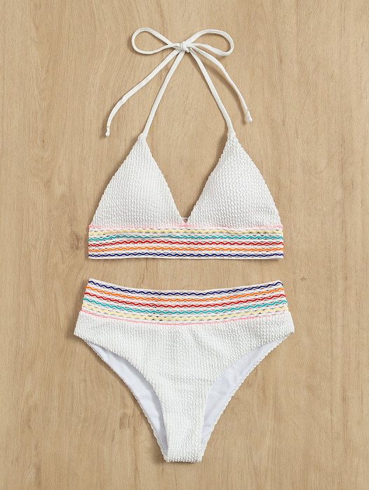 Y2K Aesthetic Striped Neck-Hanging Split Two-Piece Bikini - Coquette Fashion Y2K Aesthetic Striped Neck-Hanging Split Two-Piece Bikini - Coquette Fashion