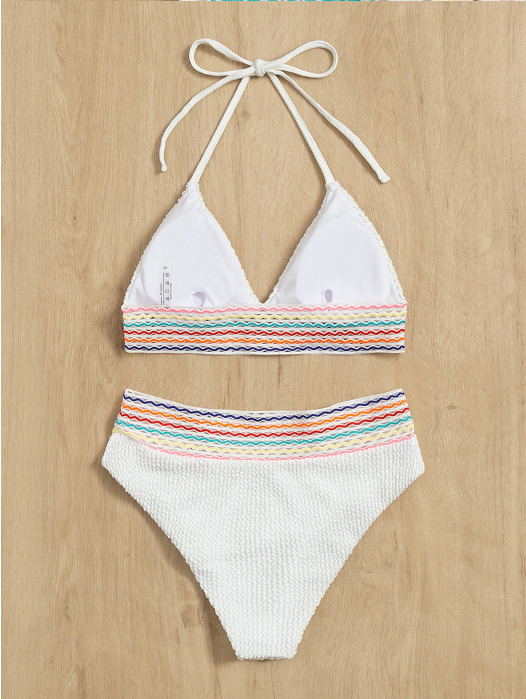 Y2K Aesthetic Striped Neck-Hanging Split Two-Piece Bikini - Coquette Fashion Y2K Aesthetic Striped Neck-Hanging Split Two-Piece Bikini - Coquette Fashion