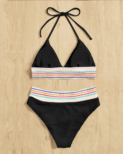 Y2K Aesthetic Striped Neck-Hanging Split Two-Piece Bikini - Coquette Fashion Y2K Aesthetic Striped Neck-Hanging Split Two-Piece Bikini - Coquette Fashion