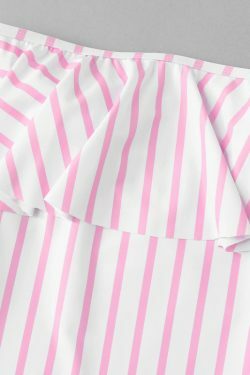 Y2K Aesthetic Striped Off-Shoulder Swimsuit - Coquette Style for Niche Women Fashion