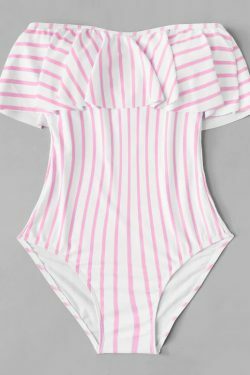 Y2K Aesthetic Striped Off-Shoulder Swimsuit - Coquette Style for Niche Women Fashion