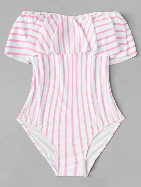 Y2K Aesthetic Striped Off-Shoulder Swimsuit - Coquette Style for Niche Women Fashion Y2K Aesthetic Striped Off-Shoulder Swimsuit - Coquette Style for Niche Women Fashion