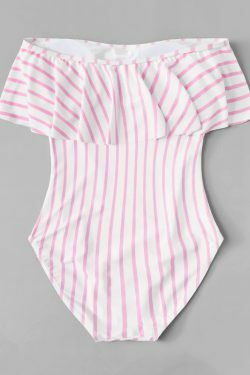 Y2K Aesthetic Striped Off-Shoulder Swimsuit - Coquette Style for Niche Women Fashion