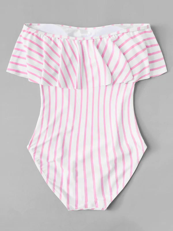 Y2K Aesthetic Striped Off-Shoulder Swimsuit - Coquette Style for Niche Women Fashion Y2K Aesthetic Striped Off-Shoulder Swimsuit - Coquette Style for Niche Women Fashion