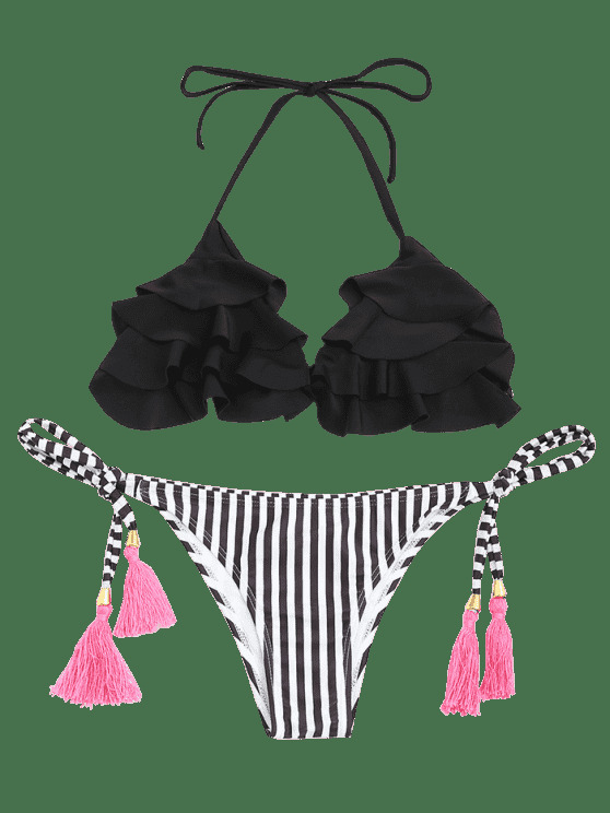 Y2K Aesthetic Striped Ruffles Bathing Suit for Women - Trendy and Fashionable Swimwear Y2K Aesthetic Striped Ruffles Bathing Suit for Women - Trendy and Fashionable Swimwear