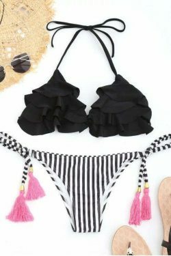 Y2K Aesthetic Striped Ruffles Bathing Suit for Women - Trendy and Fashionable Swimwear