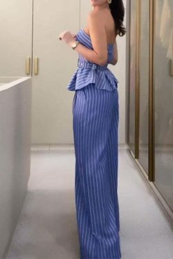 Y2K Aesthetic Striped Tube Top & Casual Pants Suit for Women - Coquette & Grunge Style