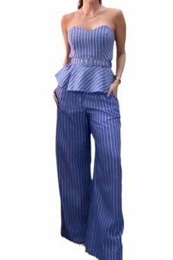 Y2K Aesthetic Striped Tube Top & Casual Pants Suit for Women - Coquette & Grunge Style