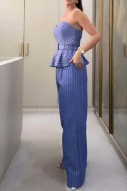 Y2K Aesthetic Striped Tube Top & Casual Pants Suit for Women - Coquette & Grunge Style
